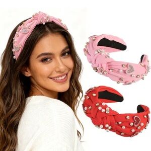 NEW! Elegant Red ❤️❤️❤️ Embellished Headband with cuteeee hearts and pearls